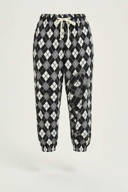Pantalon Fluide Argyle Carreaux Noir Blanc Ample - Multicolore Viscose - vue 3
