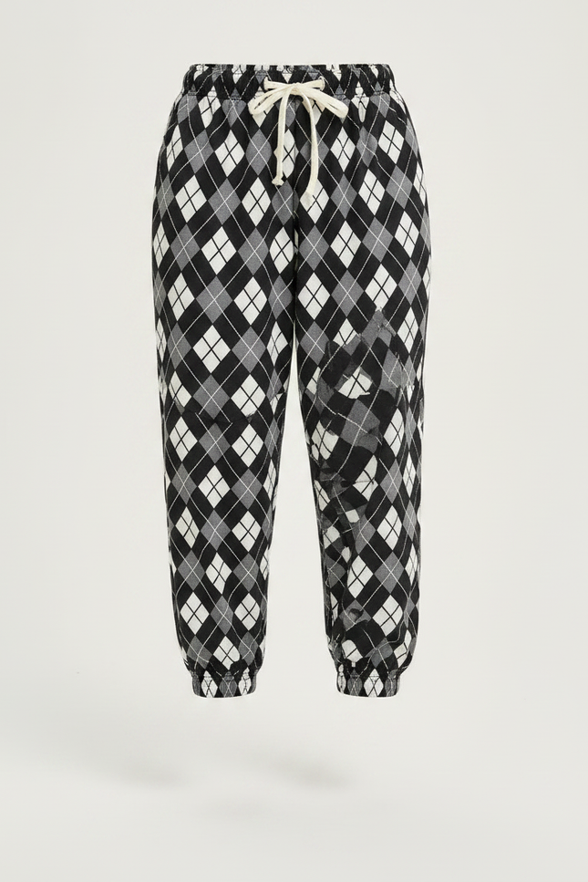 Pantalon Fluide Argyle Carreaux Noir Blanc Ample - Multicolore Viscose - vue 3