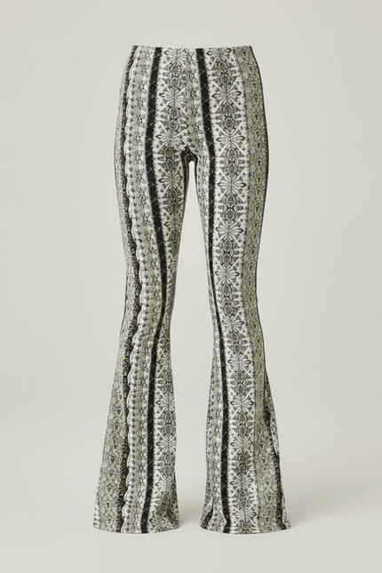 Pantalon Fluide Imprimé Évasé Noir Blanc Bohème - Viscose - vue 3