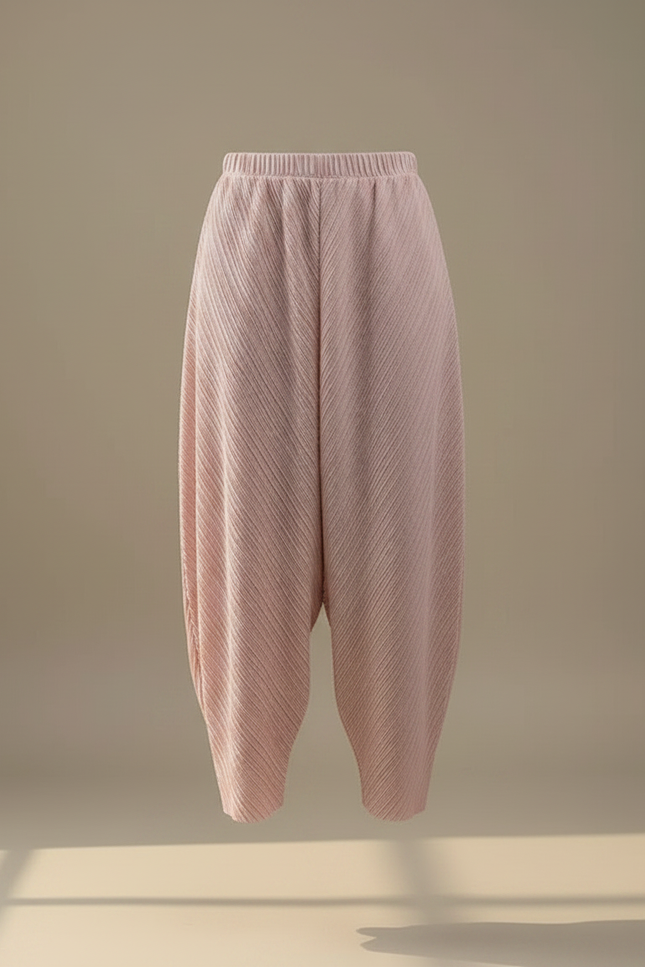 Pantalon Fluide Plissé Rose Ample Confortable Décontracté - Polyester - vue 3