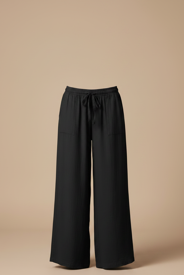 Pantalon Fluide Noir Ample Confortable Décontracté - Lin - vue 3