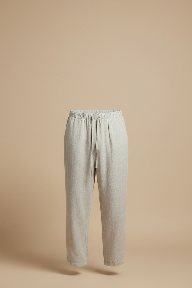 Pantalon Fluide Lin Ample Décontracté Blanc Cordon Homme - Gris - vue 3