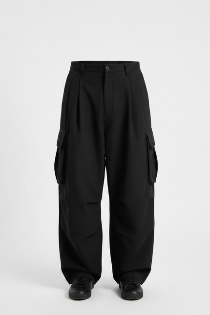 Pantalon Fluide Noir Ample Cargo Homme Décontracté - Polyester - vue 3