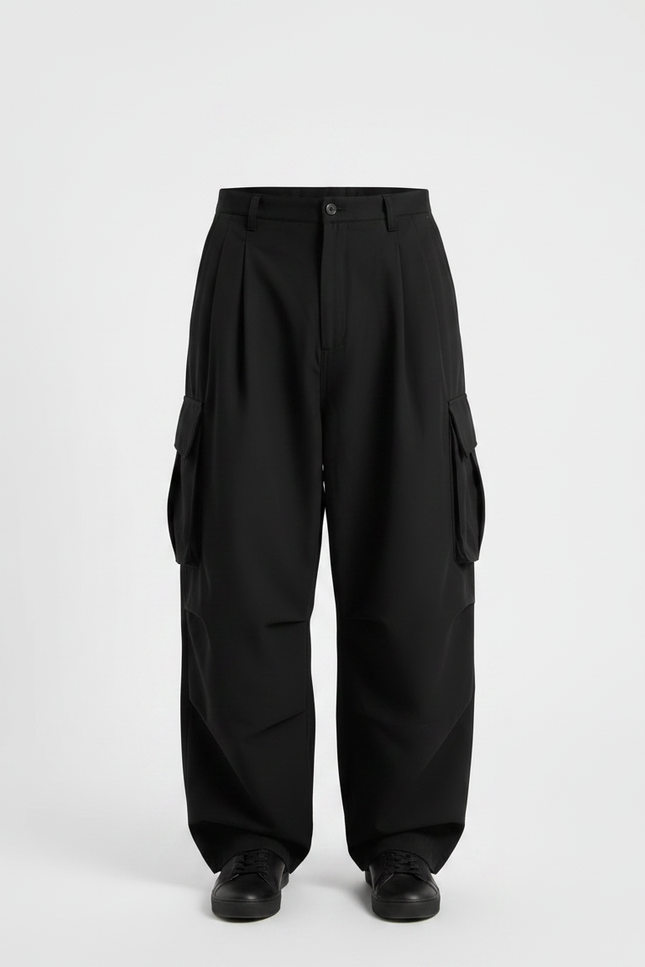 Pantalon Fluide Noir Ample Cargo Homme Décontracté - Polyester - vue 3