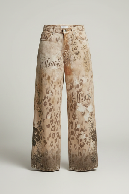 Pantalon Fluide Imprimé Léopard Ample Décontracté Femme - Beige Jean - vue 3