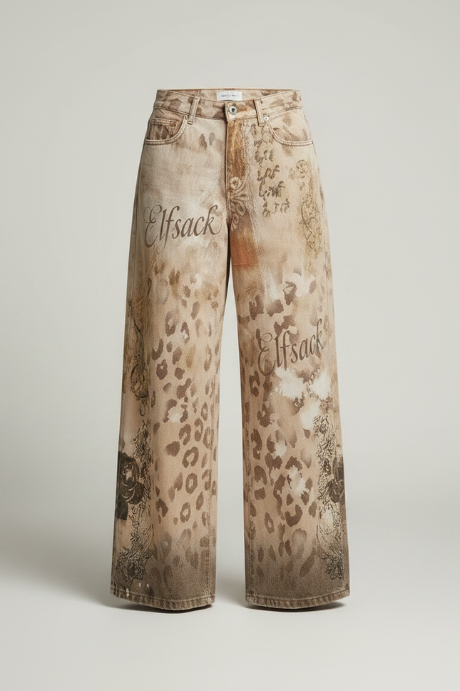 Pantalon Fluide Imprimé Léopard Ample Décontracté Femme - Beige Jean - vue 3