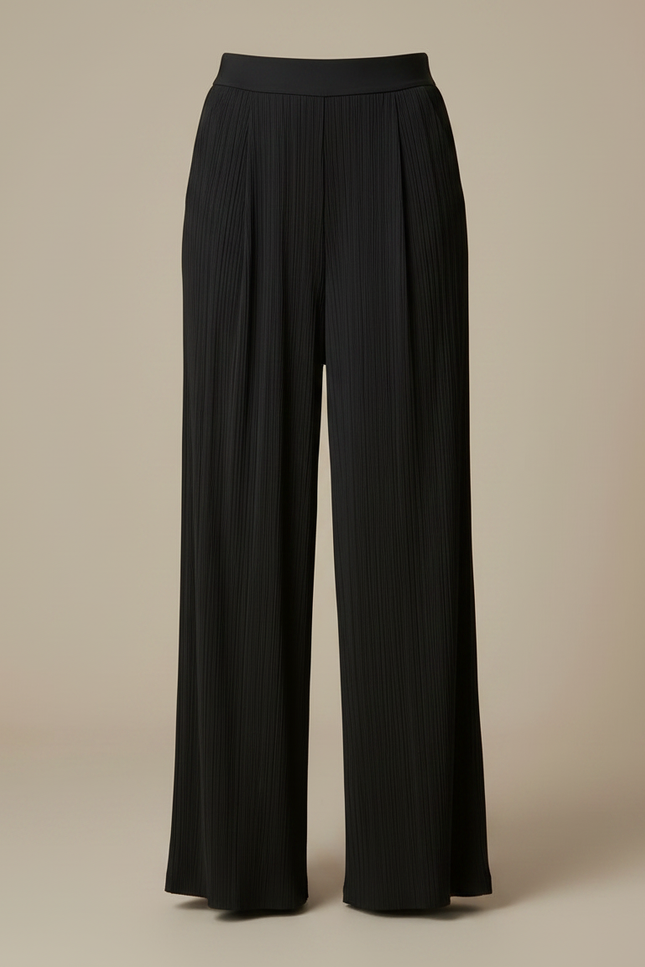 Pantalon Fluide Noir Plissé Ample Confortable Chic - Polyester - vue 3