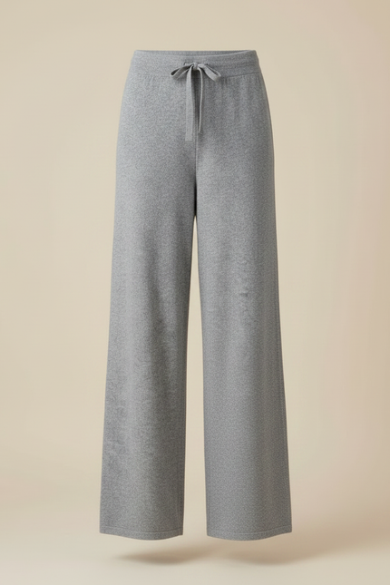 Pantalon Fluide Gris Maille Ample Cordon Décontracté Femme - vue 3