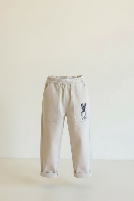 Pantalon Fluide Beige Coton Ample Mickey Enfant - vue 3