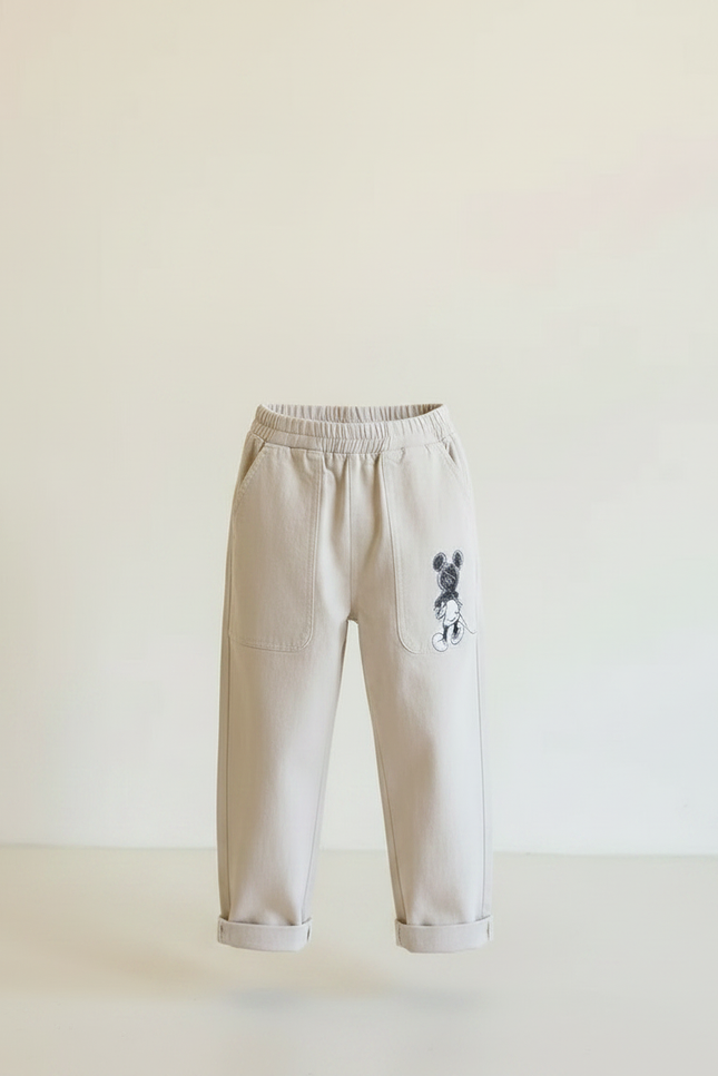 Pantalon Fluide Beige Coton Ample Mickey Enfant - vue 3
