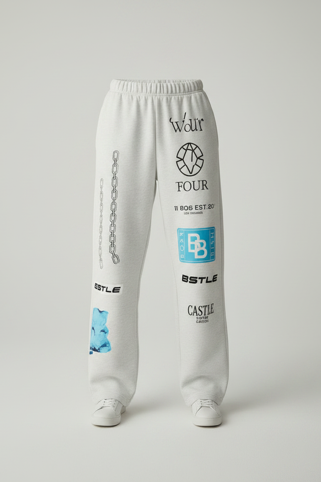 Pantalon Fluide Gris Ample Imprimé Logos Décontracté - Molleton - vue 3