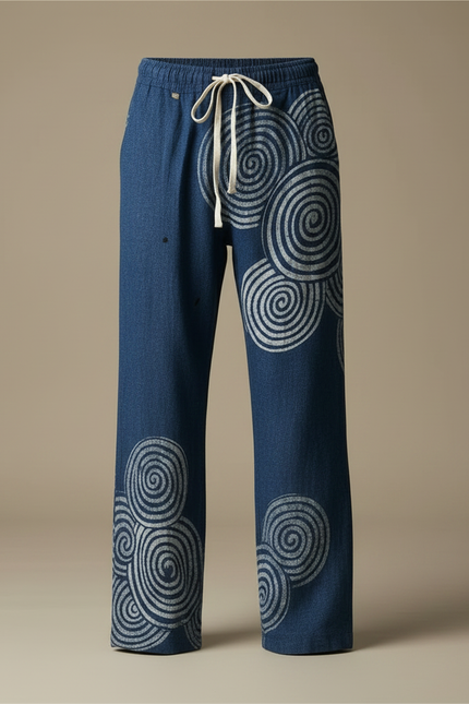 Pantalon Fluide Bleu Spiralé Décontracté Ample Homme - Jean - vue 3