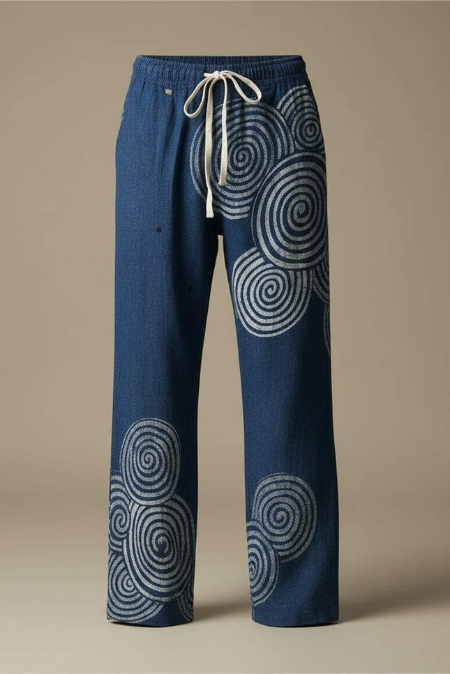 Pantalon Fluide Bleu Spiralé Décontracté Ample Homme - Jean - vue 3