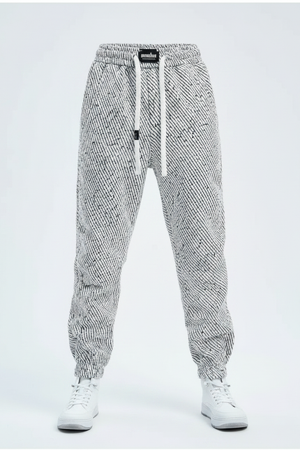 Pantalon Fluide Noir Blanc Ample Imprimé Géométrique Garçon - Tweed - vue 3