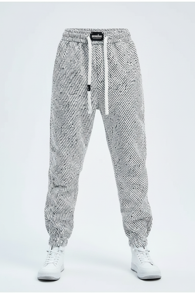 Pantalon Fluide Noir Blanc Ample Imprimé Géométrique Garçon - Tweed - vue 3