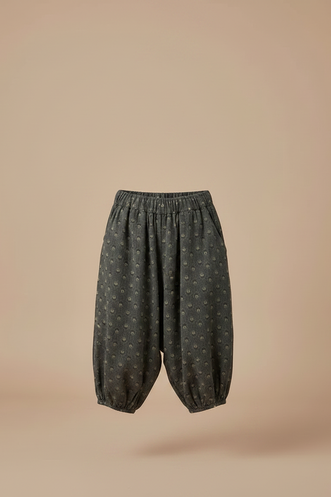 Pantalon Fluide Gris Coton Imprimé Floral Bouffant - vue 3
