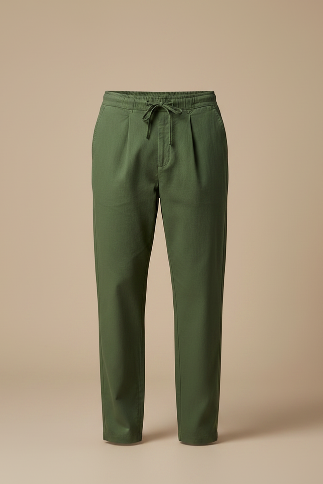 Pantalon Fluide Vert Ample Coton Cordon Homme - vue 3