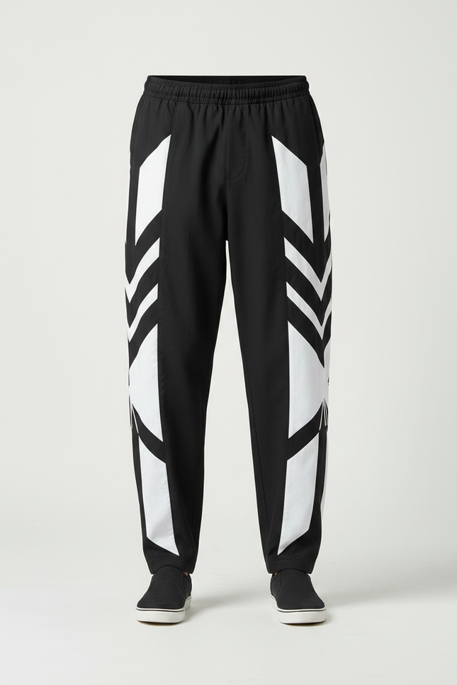 Pantalon Fluide Noir Blanc Géométrique Ample Sport Homme - Multicolore Polyester - vue 3