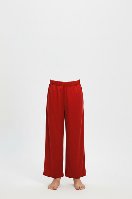 Pantalon Fluide Rouge Ample Confortable Taille Élastique - Viscose - vue 3