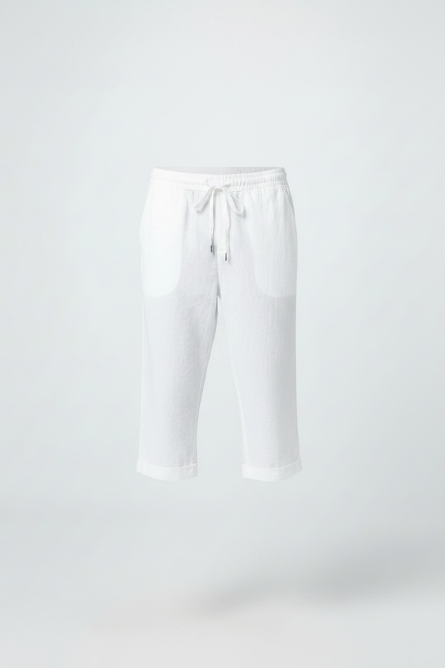 Pantalon Fluide Blanc Lin Cordon Ample Décontracté - vue 3