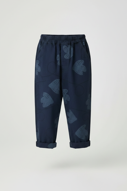 Pantalon Fluide Bleu Marine Ample Imprimé Coton Décontracté - vue 3