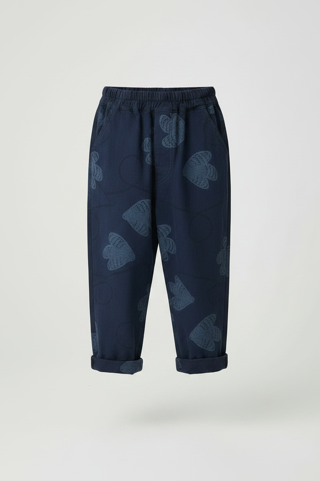 Pantalon Fluide Bleu Marine Ample Imprimé Coton Décontracté - vue 3