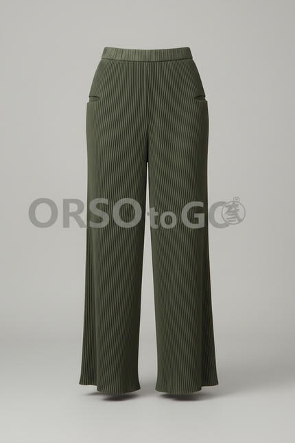 Pantalon Fluide Plissé Vert Ample Décontracté Femme - Kaki Polyester - vue 3