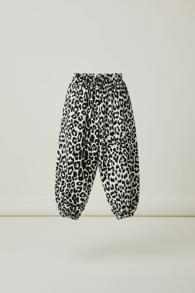 Pantalon Fluide Léopard Noir Blanc Ample Enfant - Imprimé Viscose - vue 3