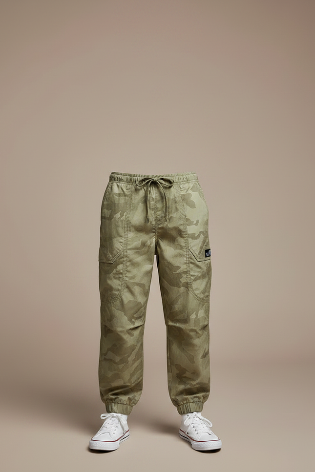 Pantalon Fluide Camouflage Kaki Ample Cargo Garçon - Polyester - vue 3
