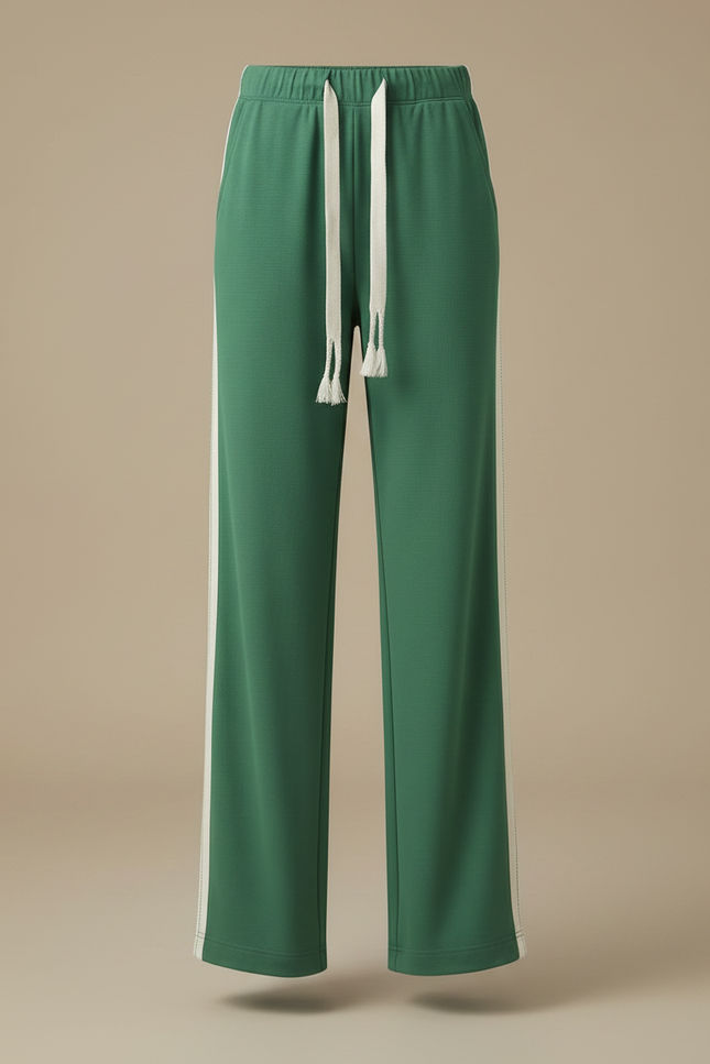 Pantalon Fluide Vert Ample Rayures Blanches Confortable - Polyester - vue 3