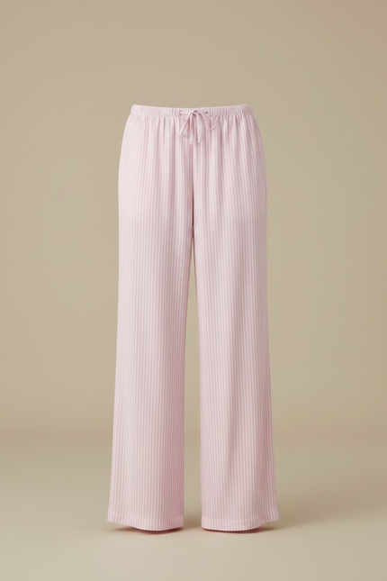 Pantalon Fluide Rose Rayé Ample Décontracté Cordon - Maille - vue 3