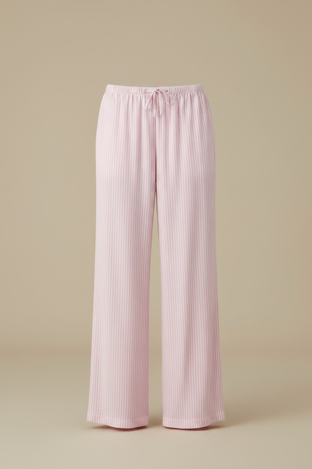 Pantalon Fluide Rose Rayé Ample Décontracté Cordon - Maille - vue 3