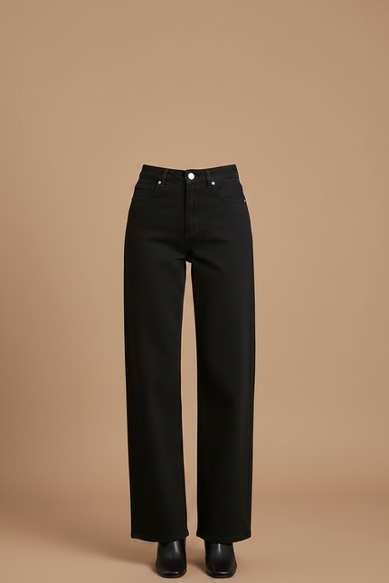 Pantalon Fluide Noir Ample Taille Haute Jean Large - vue 3