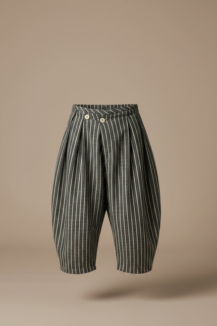 Pantalon Fluide Rayé Vert Coton Ample Unisexe - vue 3