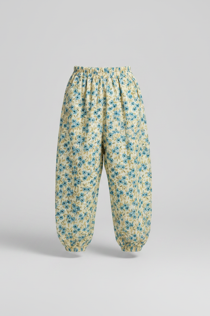 Pantalon Fluide Floral Bleu Enfant Léger Ample - Viscose - vue 2