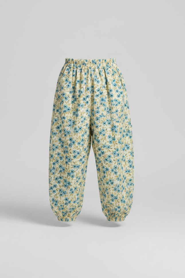 Pantalon Fluide Floral Bleu Enfant Léger Ample - Viscose - vue 2