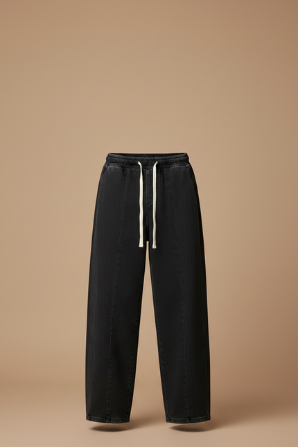 Pantalon Fluide Noir Ample Cordon Homme Décontracté Sportswear - Jean - vue 3
