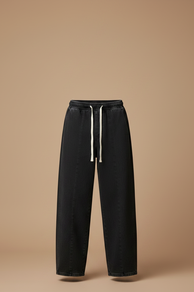 Pantalon Fluide Noir Ample Cordon Homme Décontracté Sportswear - Jean - vue 3