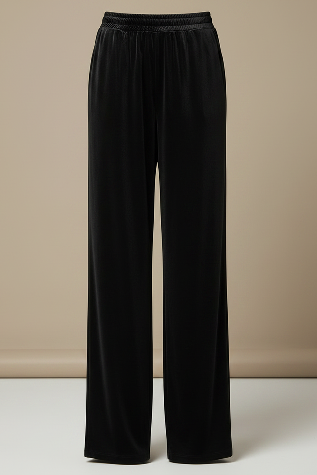 Pantalon Fluide Noir Velours Ample Élégant Femme - vue 3