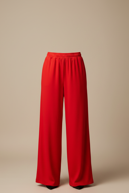 Pantalon Fluide Rouge Ample Décontracté Taille Élastique - Viscose - vue 3