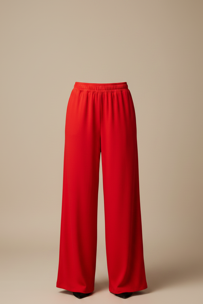 Pantalon Fluide Rouge Ample Décontracté Taille Élastique - Viscose - vue 3