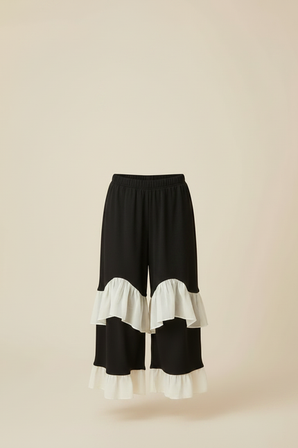 Pantalon Fluide Noir Volants Écru Ample Enfant - Viscose - vue 3