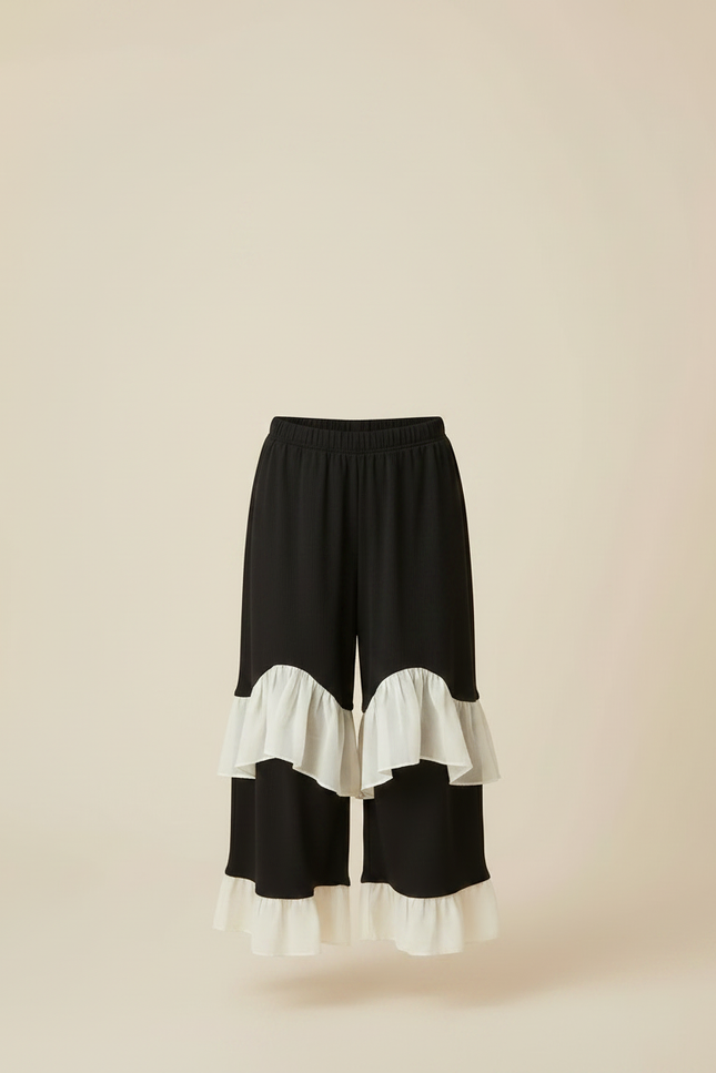 Pantalon Fluide Noir Volants Écru Ample Enfant - Viscose - vue 3