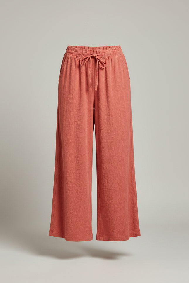 Pantalon Fluide Corail Ample Coton Texturé Décontracté - Orange - vue 3