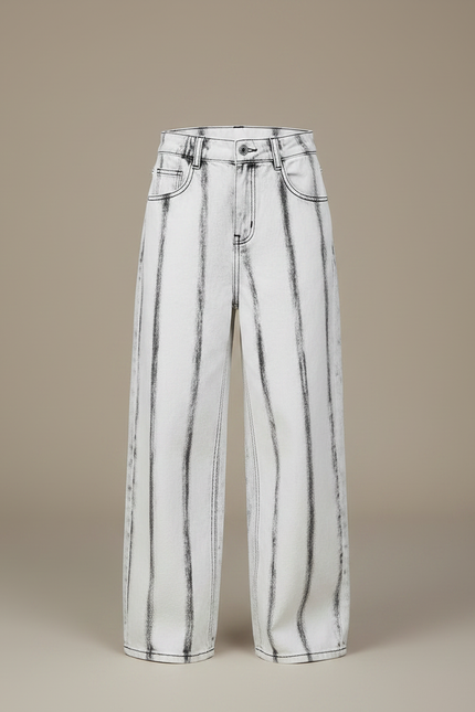 Pantalon Fluide Imprimé Rayures Ample Décontracté Enfant - Jean - vue 3