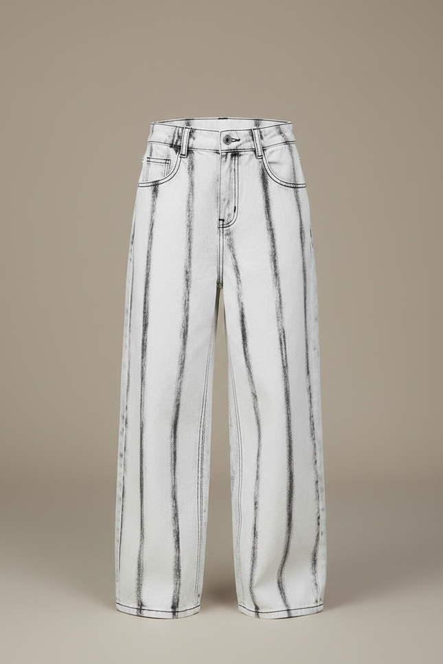 Pantalon Fluide Imprimé Rayures Ample Décontracté Enfant - Jean - vue 3