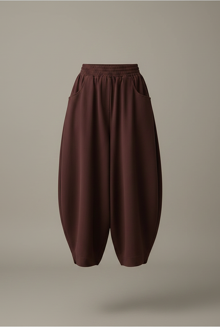 Pantalon Fluide Marron Ample Harem Décontracté Coton - Bordeaux Viscose - vue 3