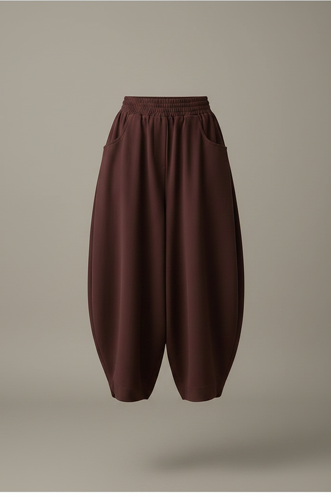 Pantalon Fluide Marron Ample Harem Décontracté Coton - Bordeaux Viscose - vue 3