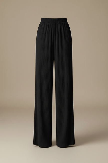 Pantalon Fluide Noir Plissé Ample Taille Haute - Polyester - vue 3