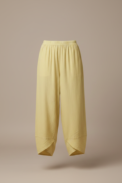 Pantalon Fluide Jaune Ample Texturé Décontracté - Lin - vue 3